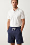 Cotton Navy Blue Textured Fabric Comfortable Fit Drawstring Waist Men's Shorts Knitted Casual Basic Regular Fit Pockets Regular Waist Stretchy Bermuda Slim Soft Touch - 7