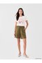 Özmarka New Season Khaki Elastic Waist Linen Blend Women's Shorts