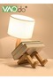3-Color LED Table Lamp Fabric Lampshade Online Switch Bedside Lamp Solid Wood Base Night Light Home