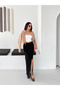 Women's Black Slit Long High Waist Stretch Fabric Maxi Skirt - 7