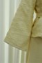 Single Button Belted Skirt with Pockets Embossed Patterned Jacquard Suit - Yellow - 7