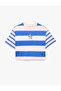 Short Sleeve Crew Neck Sequined Star Detail Cotton Striped T-Shirt