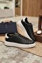 Men's Daily Genuine Leather Sports Shoes Black Sneaker Comfortable Thick Sole - 8