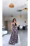 Brown Floral Tulle Flowy Dress with Maxi Lining