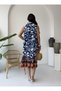 Women's Sleeveless Skirt with Flounces and Shawl Patterned Summer Viscose Shirt Dress - 7