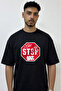 Stop Graffiti Design Printed Oversize Black T-Shirt