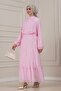 Ruffle Detailed Belted September Dress-Pink