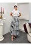 Filament Linen Fabric Ruffle Skirt 5193 - Gray - 4