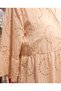 Women's Khaki Scallop Embroidered Buttoned Bohemian Loose Long Dress - 3
