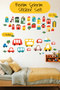 Homes and Cars Decorative Children's Room Wall Sticker Set 31 Pieces
