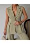 Women's Majeste Light Khaki Blazer Vest Wide Leg Pants Suit - 2