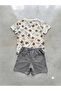 Boy's Teddy Bear Patterned Summer Set - Short Sleeve T-Shirt and Shorts Cotton Casual Set - 2