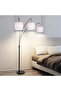 LIGHTING 3-Head LED Floor Lamp, 72.8-Inch Tall, Modern Black Iron with Fabric Lampshades, E27 Bulbs Included, 3-Color Dimming (3000K-4000K-6000K), Marble Base & In-Built Switch - 7
