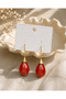 Red Drop Earrings Gold Color Plated Elegant Design Shiny Appearance Stylish Women's Earrings - 5