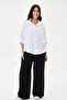 Women's White Italian Shawl Pattern Scalloped Folded Long Sleeve Oversize Poplin Shirt 40 - 46 Size - 6
