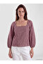 Trendlucky Square Neck Plaid Balloon Sleeve Blouse with Difference in Color