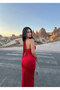 فستان ماكسي أحمر مكشوف الظهر - 3