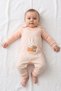 Baby Girl Rabbit Figured Salopet Set with Snap Fasteners, Jumpsuit and Bodysuit 2-Piece Set