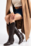 Bitter Brown Matte Leather Metal Toe Cap Below the Knee Flat Western Cowboy Boots - 5