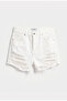 Women's Off-White 15S6-101 Mini Length High Waist Ripped Detailed Tasseled 100% Cotton Denim Shorts - 4