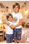 Boy's T-Shirt & Shorts Cotton Combed Cotton Pajama Set White Blue Football Pattern - 2