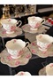 6-Piece Flower-Patterned Porcelain Coffee Cup Set 90 ml Y - 2