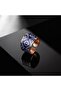 Copper Navy Blue White Badge Patterned Wide Form Adjustable Ring - 6