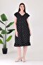 Women's Black and White Polka Dot Pattern Ruffled Sleeves and Hem Plus Size Wrinkled Dress