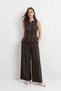Brown Zero Sleeve Zippered Vest Wide Leg Pants Set 0364 - 2