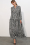 Women's Patterned Long Hijab Dress 2585 - P. White - 3