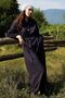 Waist-Tied, Ruffled Sleeve Linen Dress, Navy Blue - 4