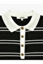 Half-Embellished Buttoned Short-Sleeved Striped Polo-Neck Knitwear T-Shirt - 7