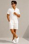 Men's Crepe Fabric Breathable Short Sleeve Shirt Pocket Shorts Top and Bottom Set - White