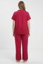 Women 2 Pieces Eyelet Short Sleeve Shirt With Pants Coord Set, Burgundy - 4