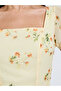 Yellow Floral Square Neck A-Line Midi Dress - 4