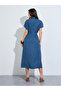 Blue Shirt Midi Dress with Tie-Belt - 5