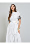 White Embroidered Shirt Maxi Dress with Tie-Belt - 2