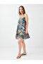 Dark Green Floral Patterned Round Neck Sleeveless Dress - 3