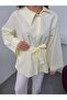 Women's Belted Oversize Long Shirt with Tassel Cuffs - 3