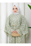 Flower-Patterned Lace Dress with Double Layered Veil and Gold Chain Belt.. 2 Pieces of Lace Poncho - 2