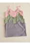 Lace Rope Strap Ribbed Women's Undershirt 3-Piece Set Pink, Blue and Green Colors - 2