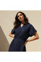 A-line Midi Linen Blend Shirt Dress with Cinched Waist - 2