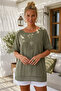 Khaki Pool Collar Low Sleeve Skirt and Mesh Flower Appliqué on the Sleeve End Casual Woven Blouse 68 68 - 3