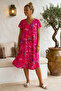 Pink V-Neck Short Sleeve Patterned Casual Viscose Woven Dress 113 64 - 5