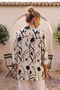 Italian Beige-Black Jacket Lapel Collar 3/4 Sleeve Floral Buttoned Printed Casual 100% Linen Woven Jacket 75 60 - 3