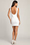 Women's Boat Neck Backless Zero Sleeve Sandy Fabric Double Layer Lined Mini Dress