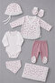 Floral Patterned 7 Piece Newborn Hospital Discharge Set with Blanket, 100% Cotton - 2