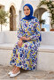 Women's Authentic Patterned Long Hijab Dress with Stand Collar and Front Buttons (Unlined)
