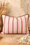 30X50 cm Red Striped Linen Decorative Throw Pillow with Silicone Filling and Wooden Button Detail - Bohemian Pillow