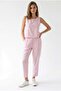 2152 Women's Crew Neck Blouse Elastic Waist Pants Set Pink - 2